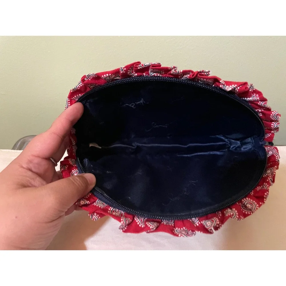 Vera Bradley Red Paisley Quilted Cotton Ruffle Cosmetic Makeup Bag Pouch